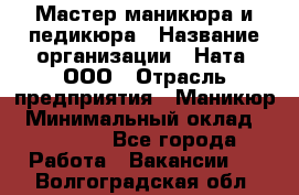 Мастер маникюра и педикюра › Название организации ­ Ната, ООО › Отрасль предприятия ­ Маникюр › Минимальный оклад ­ 35 000 - Все города Работа » Вакансии   . Волгоградская обл.